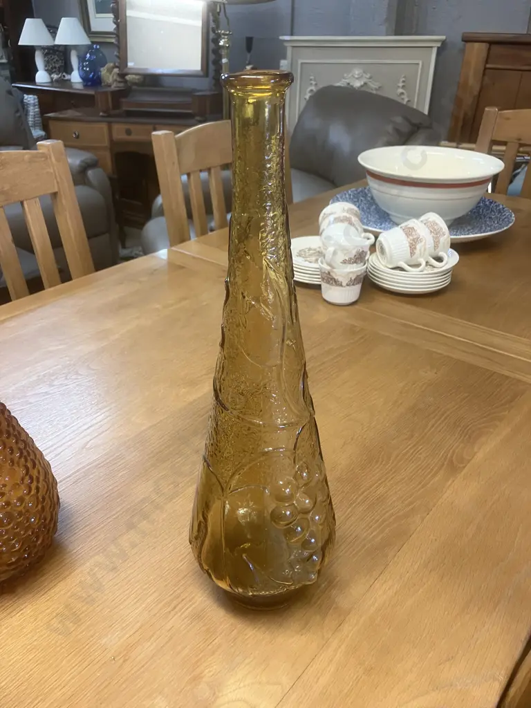 Vintage Amber Empoli 39cm Genie Bottle & Yellow Grape Patterned Empoli 40cm Genie Bottle Image 1++