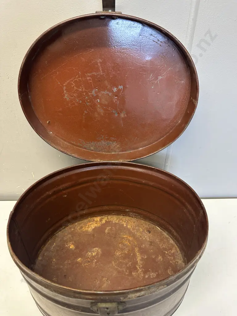 Antique Victorian Style Metal Hat Box With Hinged  Image 1++