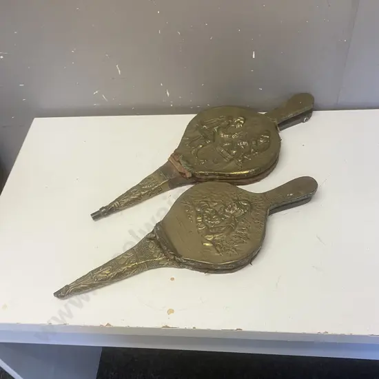 Pair of Antique Brass & Leather Bellows (As Found Condition)