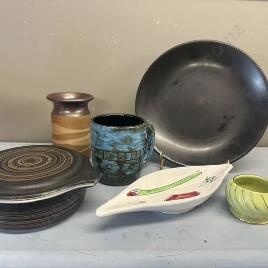 Selection Of China & Pottery Items Including Lidded Pyrex Dish, Signed Pottery Etc