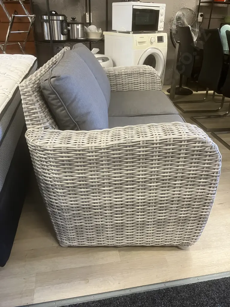 Outdoor PE Rattan Wicker Couch With Pair of Square Side Tables / Stools Image 1++