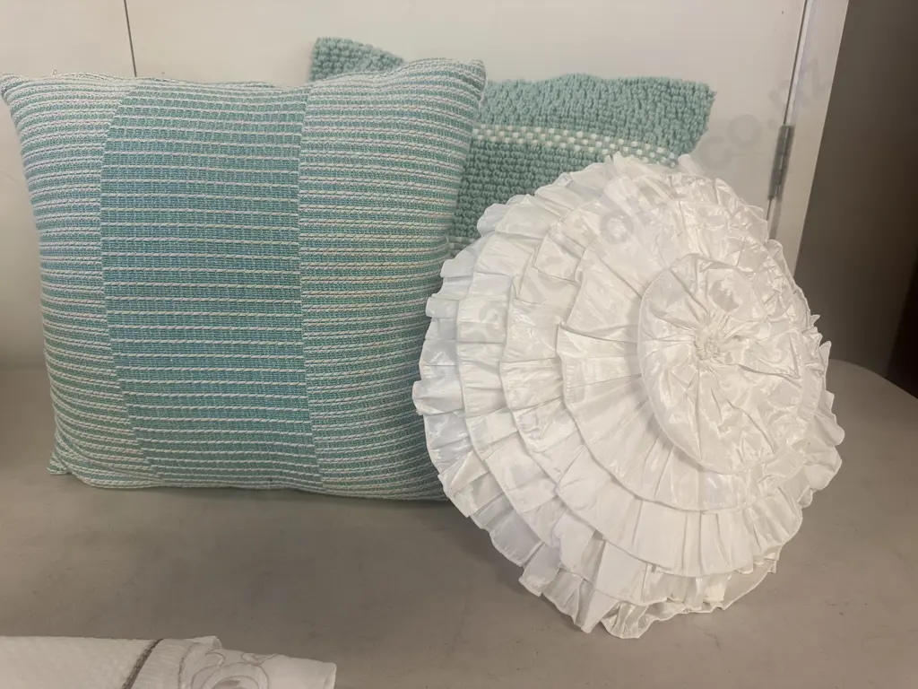 Designer Cushions x3 Turquoise & White Image 1++