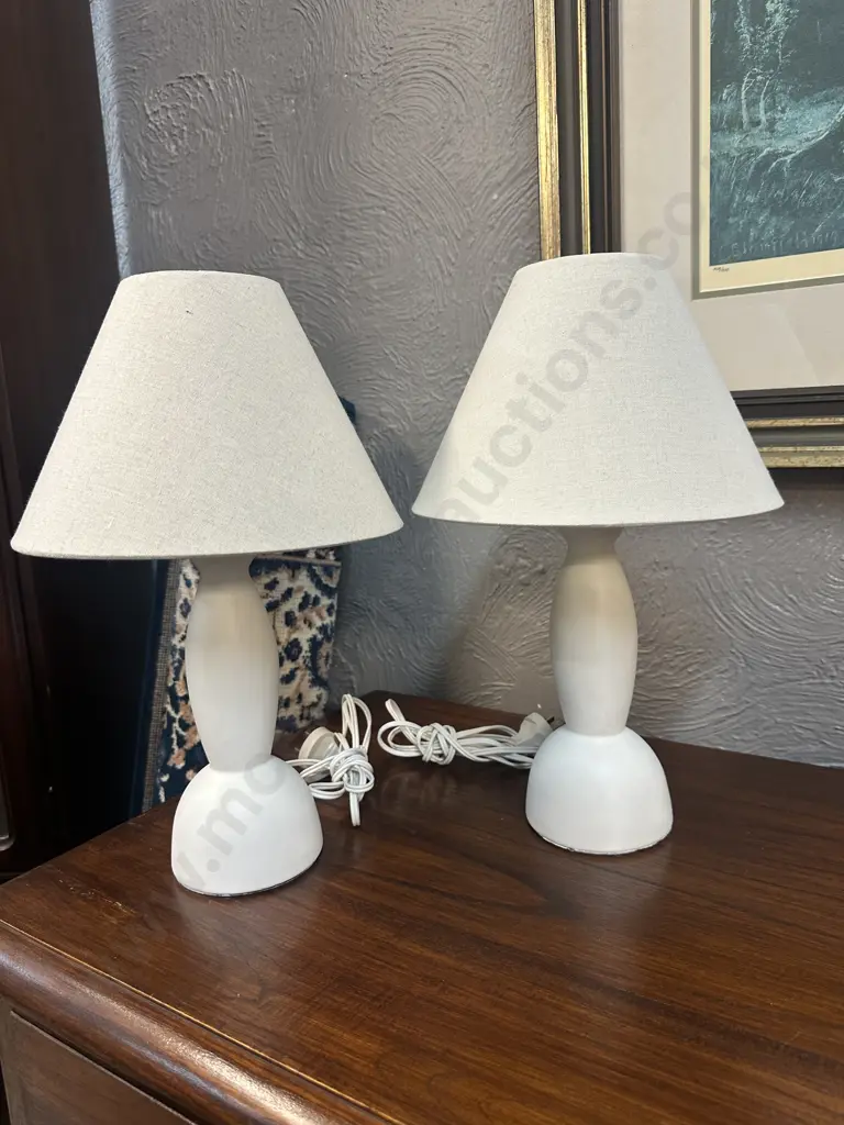 Pair Of Table Lamps Cream Base With Linen Look Shades H40cm. Image 1++