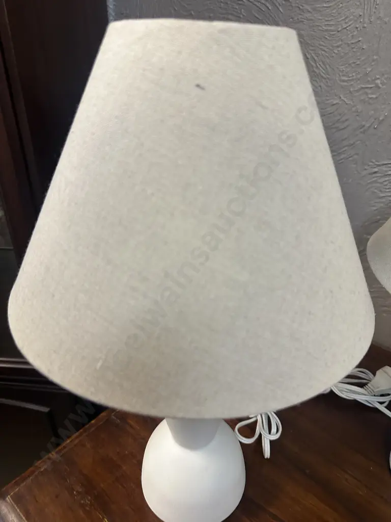 Pair Of Table Lamps Cream Base With Linen Look Shades H40cm. Image 1++