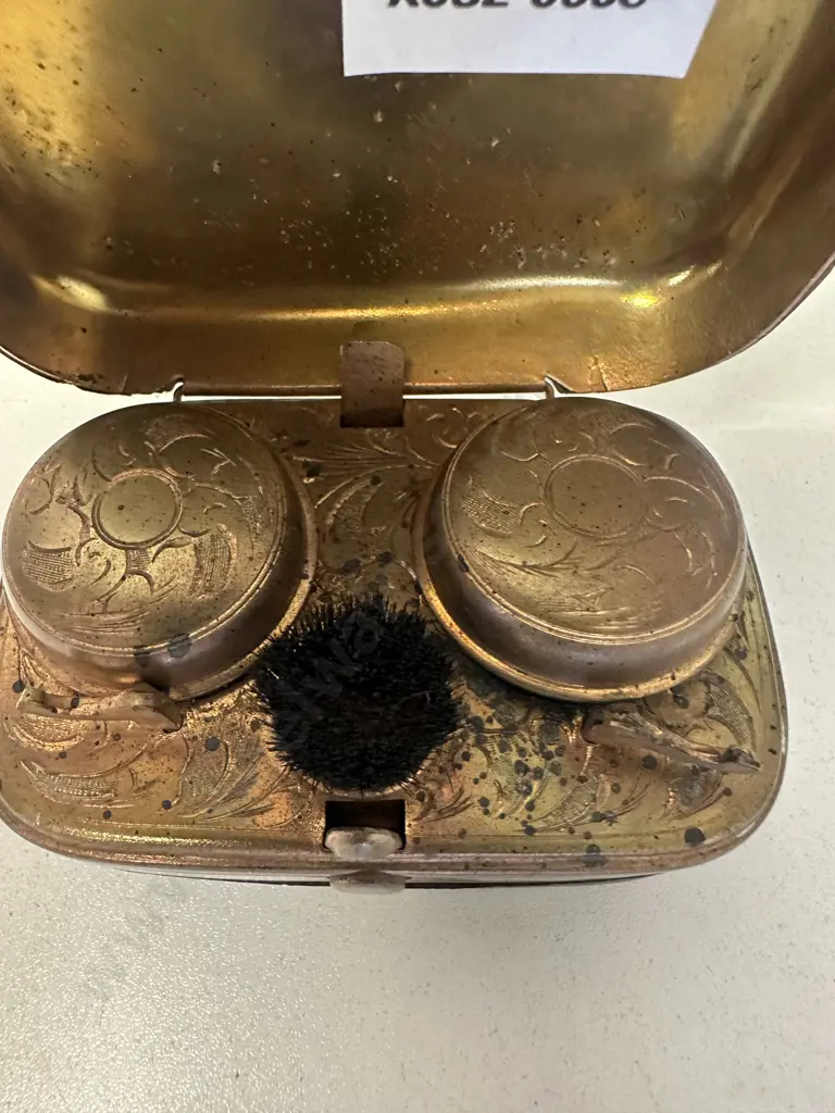 Antique Victorian Double Travel Inkwell With Pen Wipe Image 1++