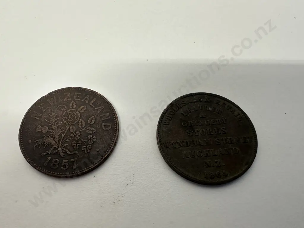 Antique New Zealand Tokens Including 1857 M.Somerville Auckland & 1864 B.Gittos One Penny Image 1++