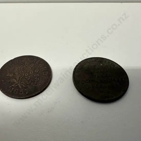 Antique New Zealand Tokens Including 1857 M.Somerville Auckland & 1864 B.Gittos One Penny
