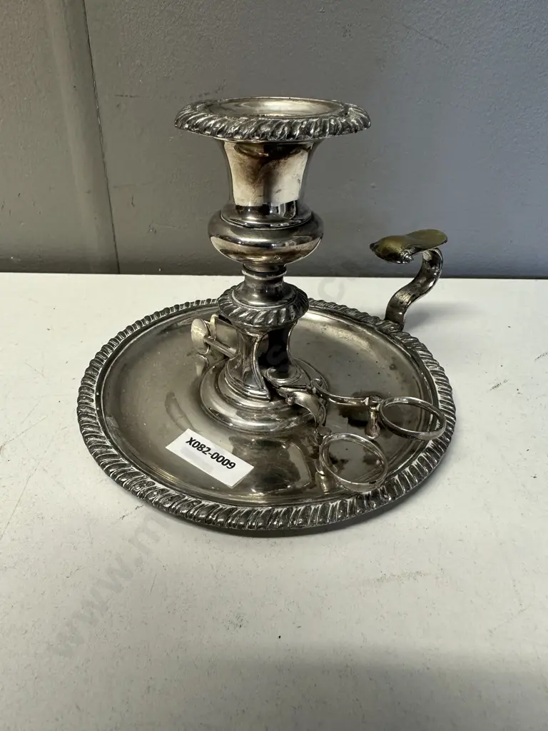 Antique Silver Plate Chamberstick With Wick Trimmers Image 1++