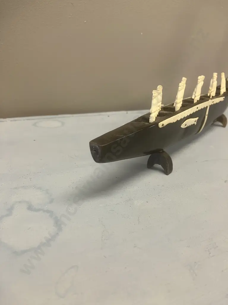 Carved Horn Snake Boat (As Found). L36cm Image 1++