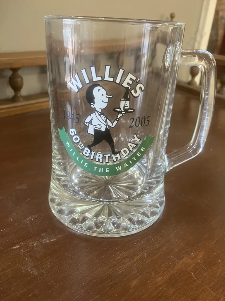 Waikato Draught Willie's 60th Birthday Glass Handle Image 1++