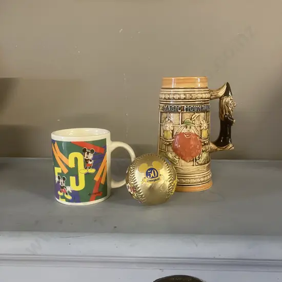Disneyland 50th Anniversary Golden Baseball, 1970s Magic Mountain | Das Alpenhaus Beer Stein, Disney Mickey Mouse Mug