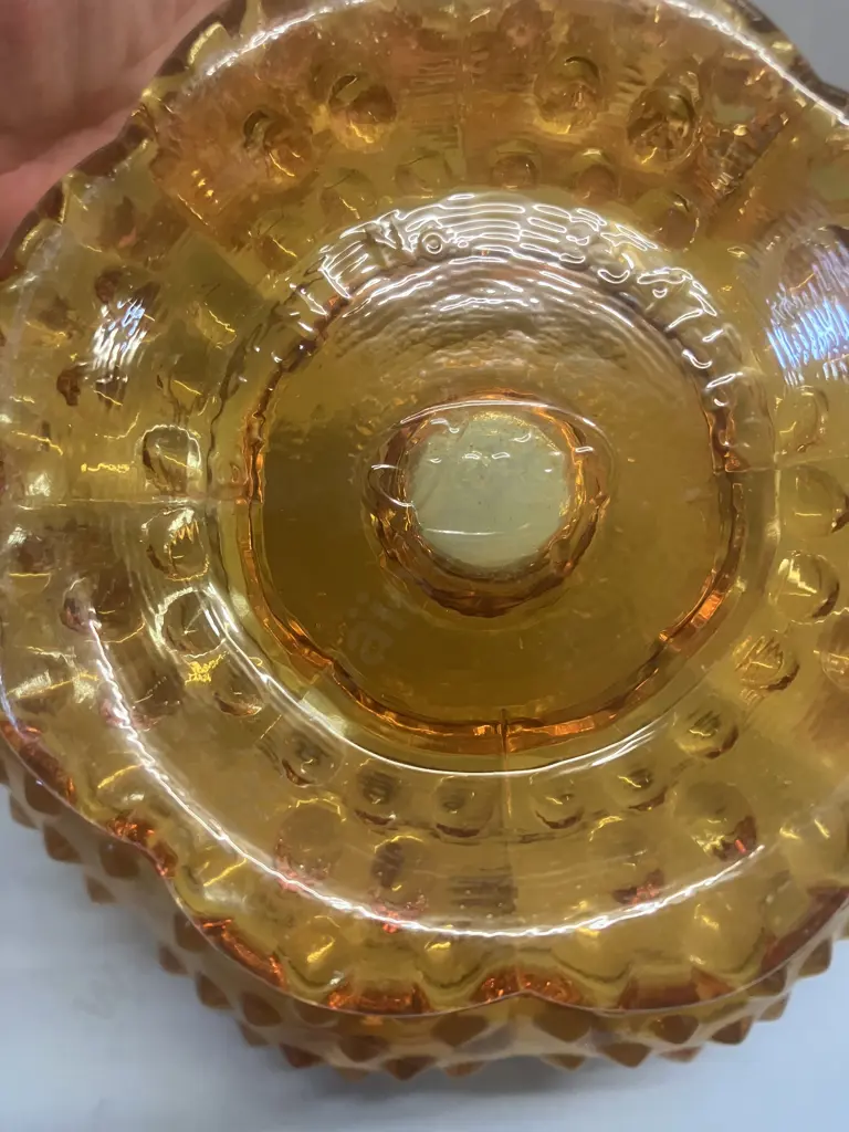 Vintage Fenton Hobnail Amber Candle Bowl, 5 Candle. 9 x 16.5cm Image 1++