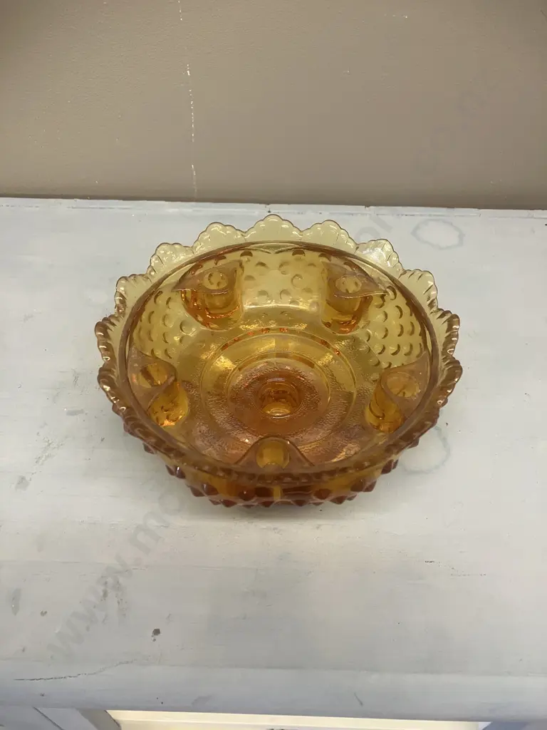 Vintage Fenton Hobnail Amber Candle Bowl, 5 Candle. 9 x 16.5cm Image 1++