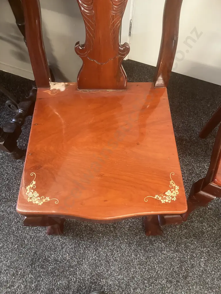 Set of Four Mother of Pearl Inlaid Rosewood Dining Chairs (As Found Condition) Image 1++