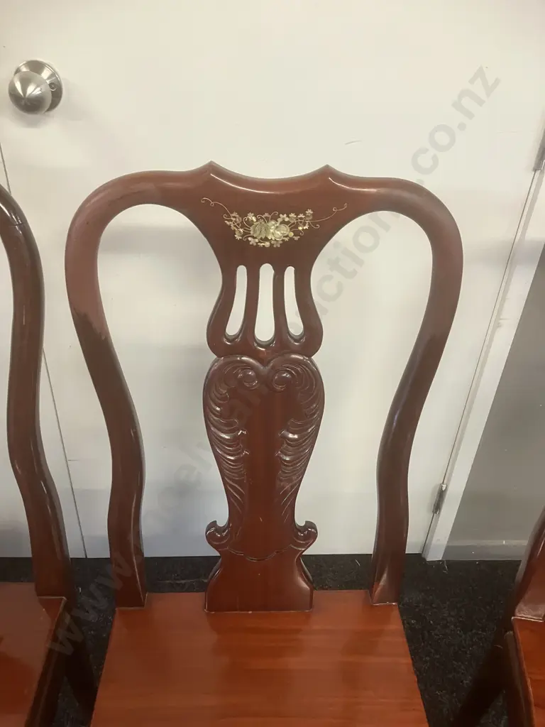 Set of Four Mother of Pearl Inlaid Rosewood Dining Chairs (As Found Condition) Image 1++