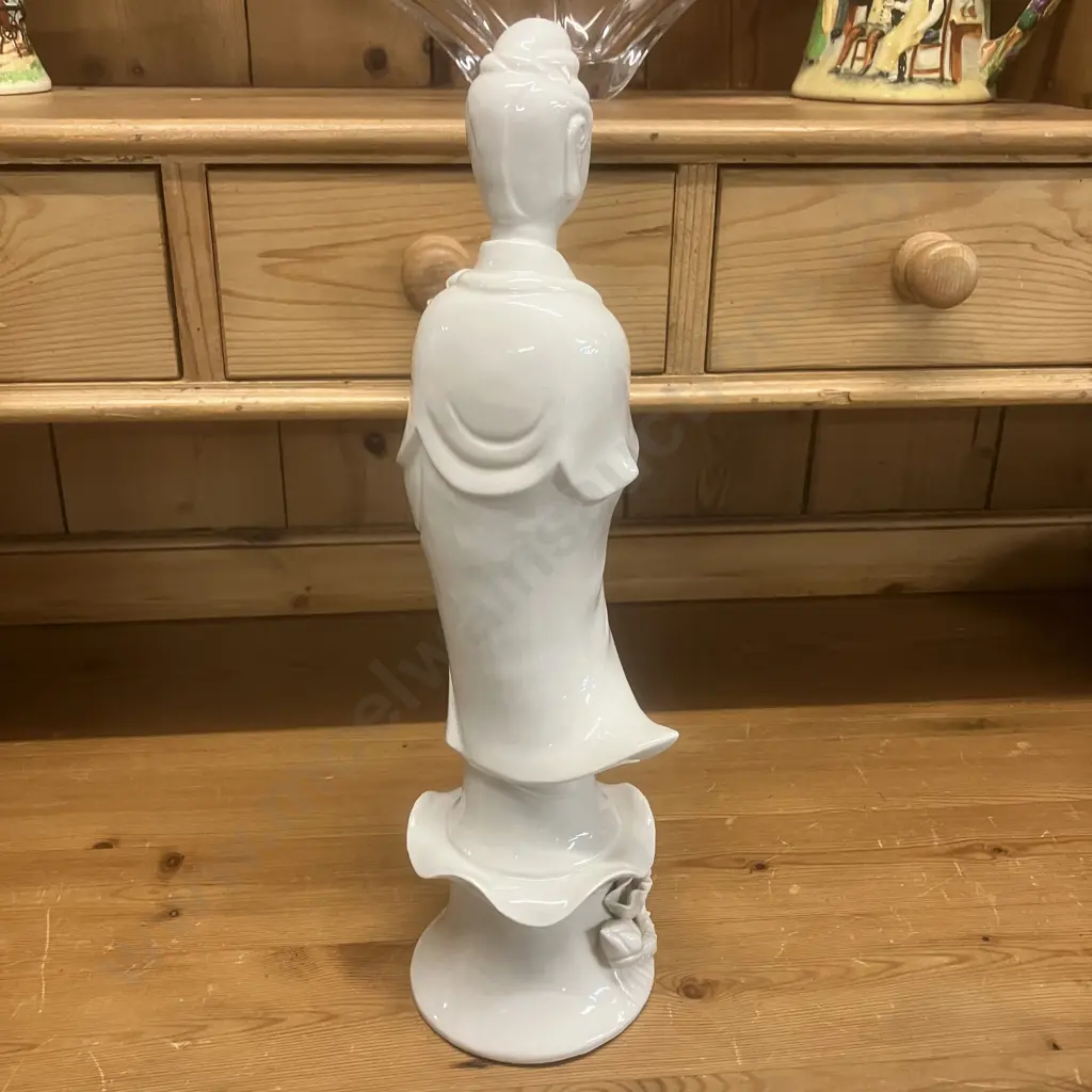 Vintage Chinese Wai Ming Guanyin Goddess Porcelain Figure Made In Hong Kong. H41cm (Damage to Fingers) Image 1++
