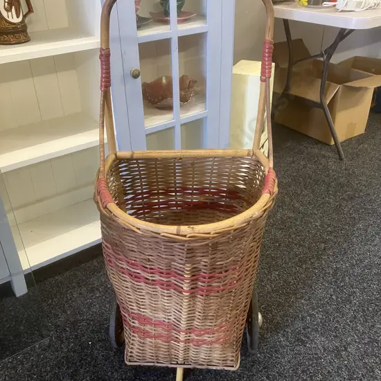 Wicker Shopping Trolley. H97cm