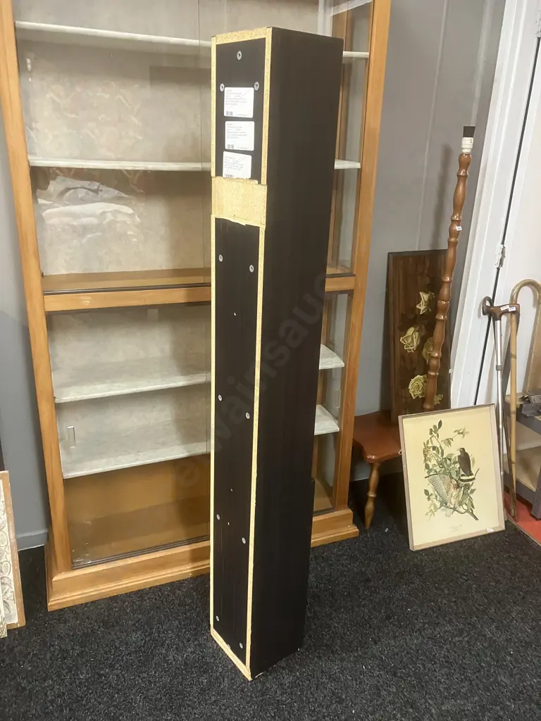 Black Oak Effect Tower, 2 Glass Shelves, Single Door. H160.5 W20 D18.5cm Image 1++