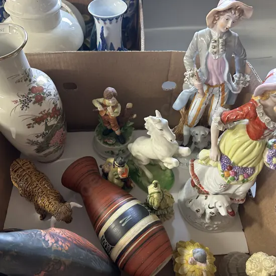 Box Of Figurines, Vases Etc