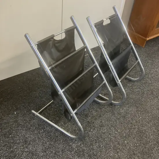 Pair of Stainless Steel Magazine Stands. H60 W40 D44cm