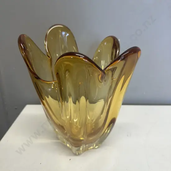 Vintage Amber Glass Handkerchief Vase H22cm.