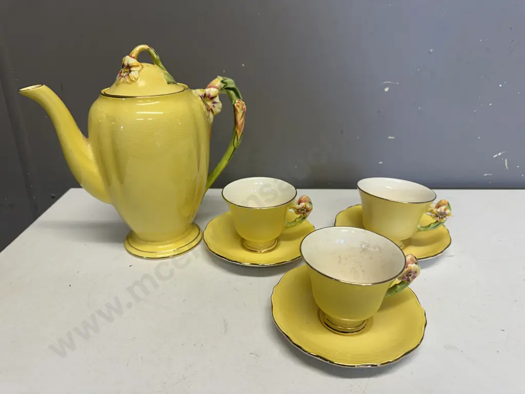 Royal Winton Hand Painted 'Petunia' Coffee Pot & Duos x3 Image 1++