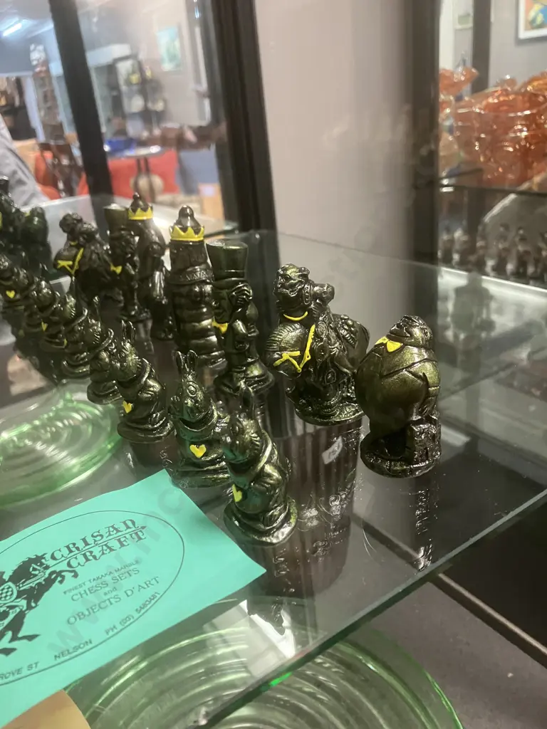 Vintage Crisan Craft 'Alice In Wonderland' Takaka Marble Chess Set - New Zealand Made Image 1++