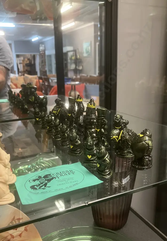 Vintage Crisan Craft 'Alice In Wonderland' Takaka Marble Chess Set - New Zealand Made Image 1++