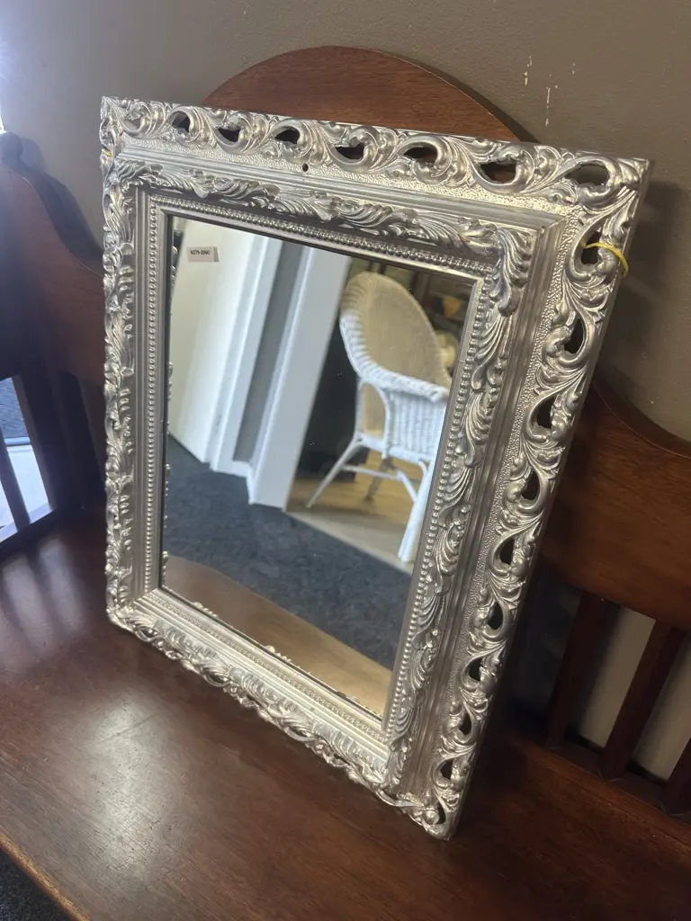 Silver Colour Ornate Plastic Framed Wall Mirror. 55 x 45cm Image 1++