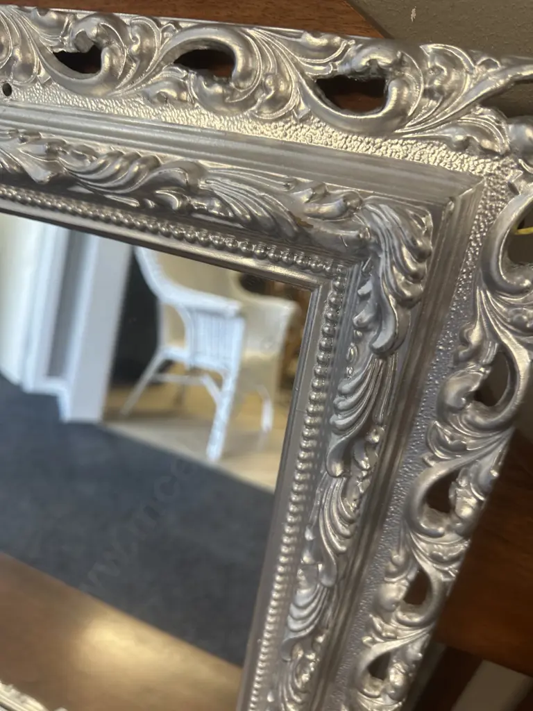 Silver Colour Ornate Plastic Framed Wall Mirror. 55 x 45cm Image 1++
