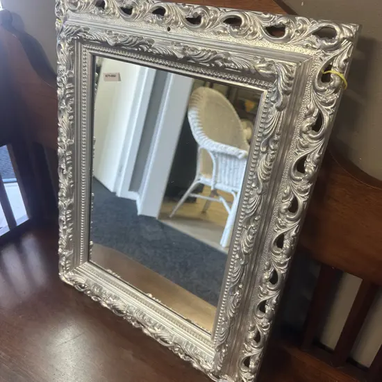 Silver Colour Ornate Plastic Framed Wall Mirror. 55 x 45cm