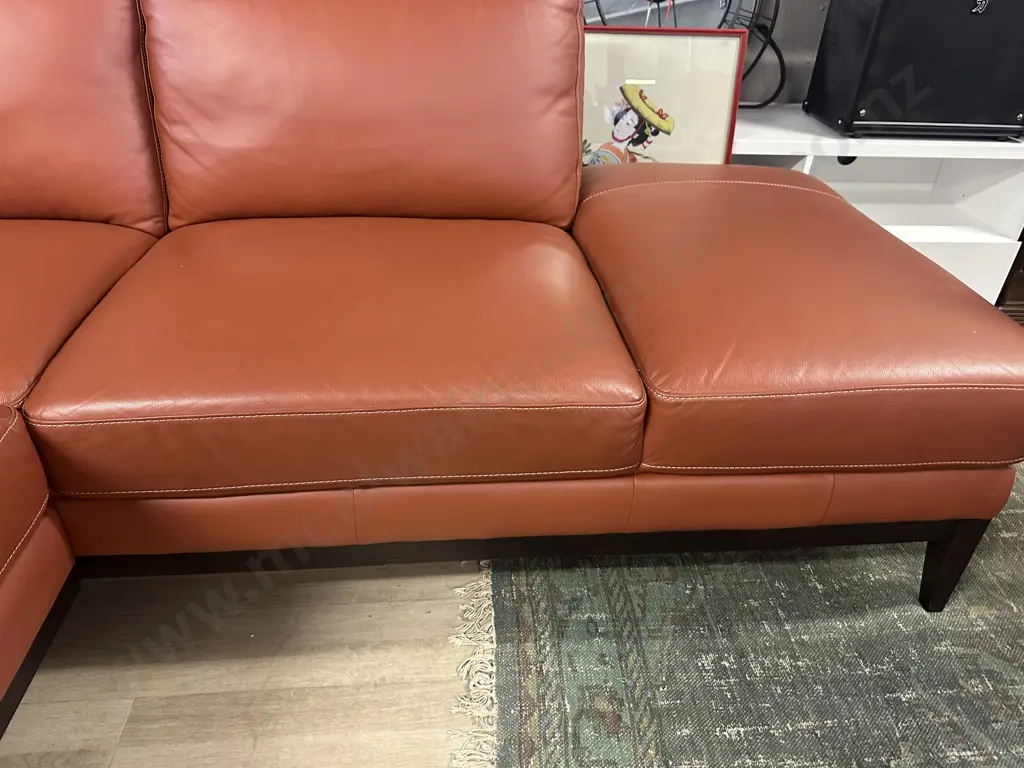 3 Seater Leather Corner Sofa with Chaise, Terracotta Colour - Ex Furniture Zone Image 1++