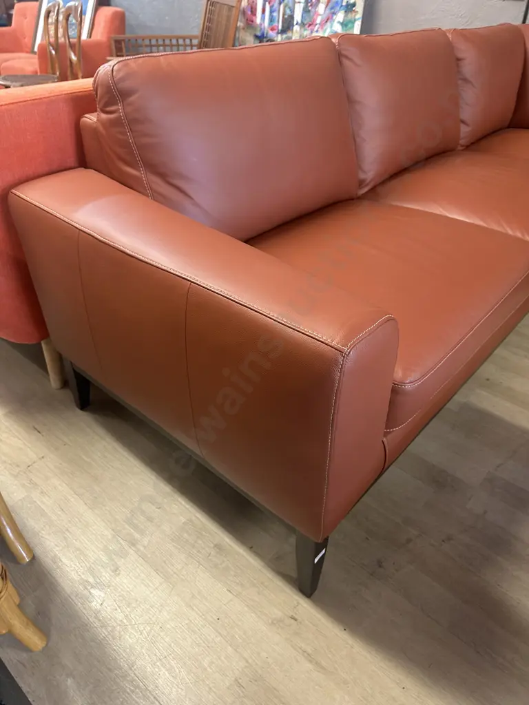 3 Seater Leather Corner Sofa with Chaise, Terracotta Colour - Ex Furniture Zone Image 1++
