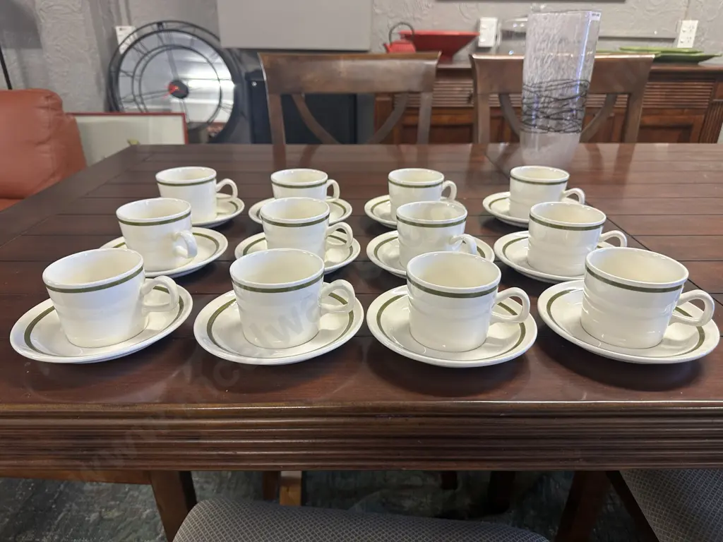 Crown Lynn Duos Cream With Green Stripes Image 1++