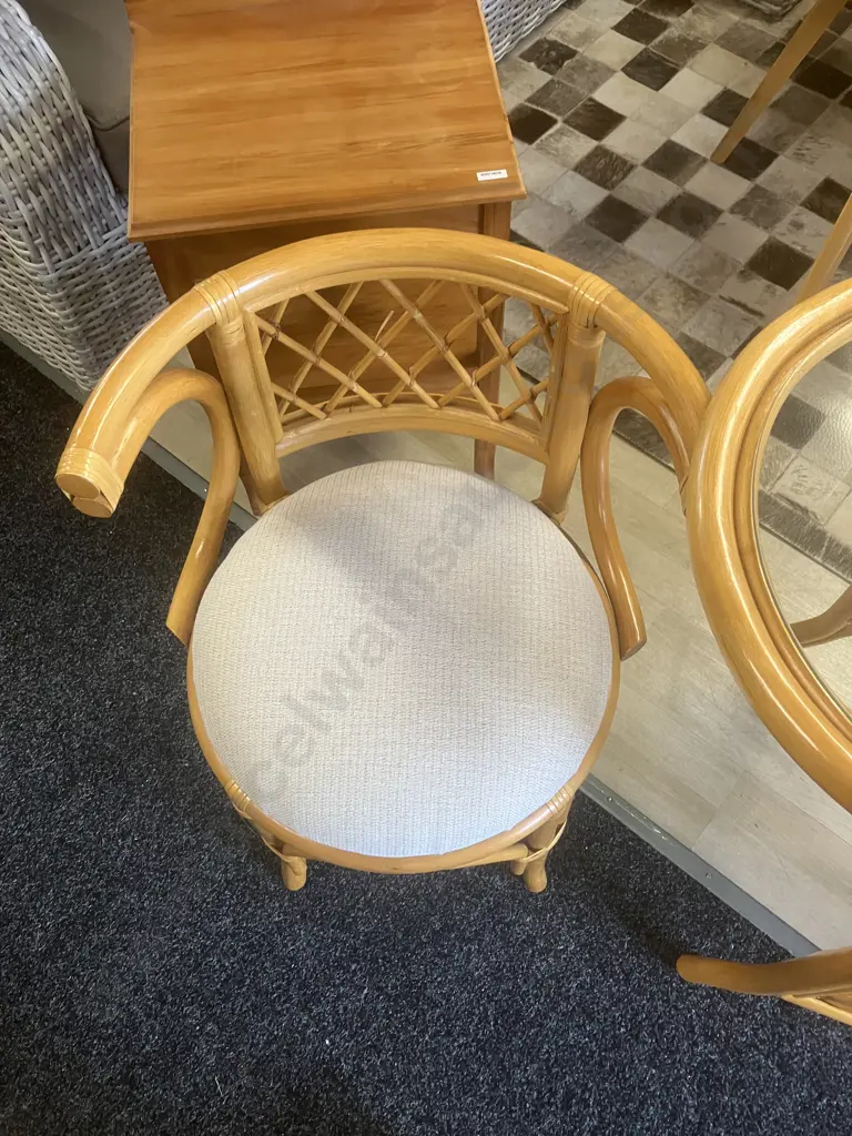 Vintage Bamboo Rattan 'Honeymoon' Bistro Table & Chairs. H76 W99 D55cm Image 1++