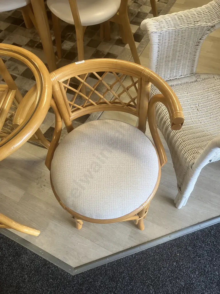 Vintage Bamboo Rattan 'Honeymoon' Bistro Table & Chairs. H76 W99 D55cm Image 1++