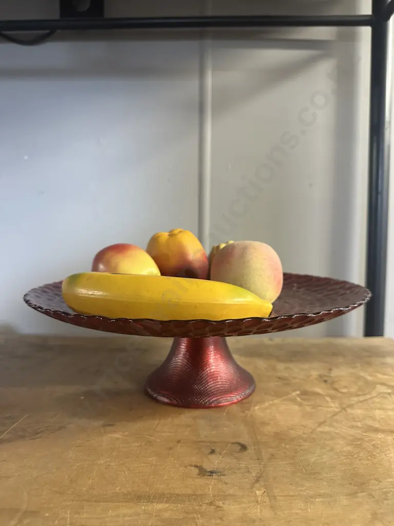 Faux Fruit On Red Pedestal Dish Image 1++