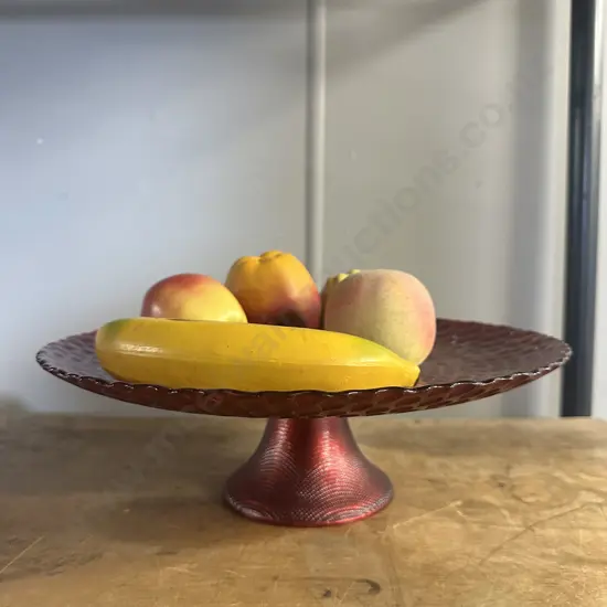 Faux Fruit On Red Pedestal Dish
