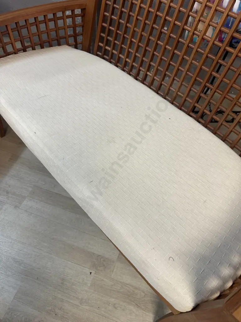 Teak Curved Arm Couch With Square Patterned Infill. H89 W146 D73cm Image 1++