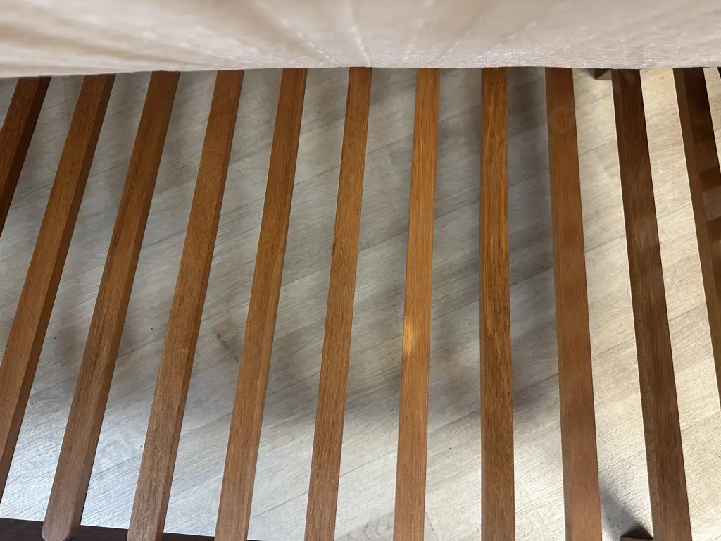 Teak Curved Arm Couch With Square Patterned Infill. H89 W146 D73cm Image 1++