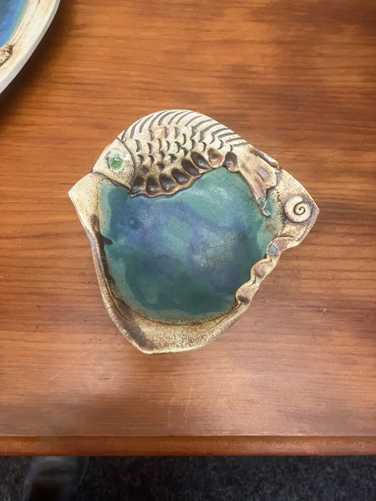 Natalie Harrop Dragon-Worx Pottery New Zealand 'Ocean Theme' Large Platter 45.5 x 32.5cm & Bowl Image 1++