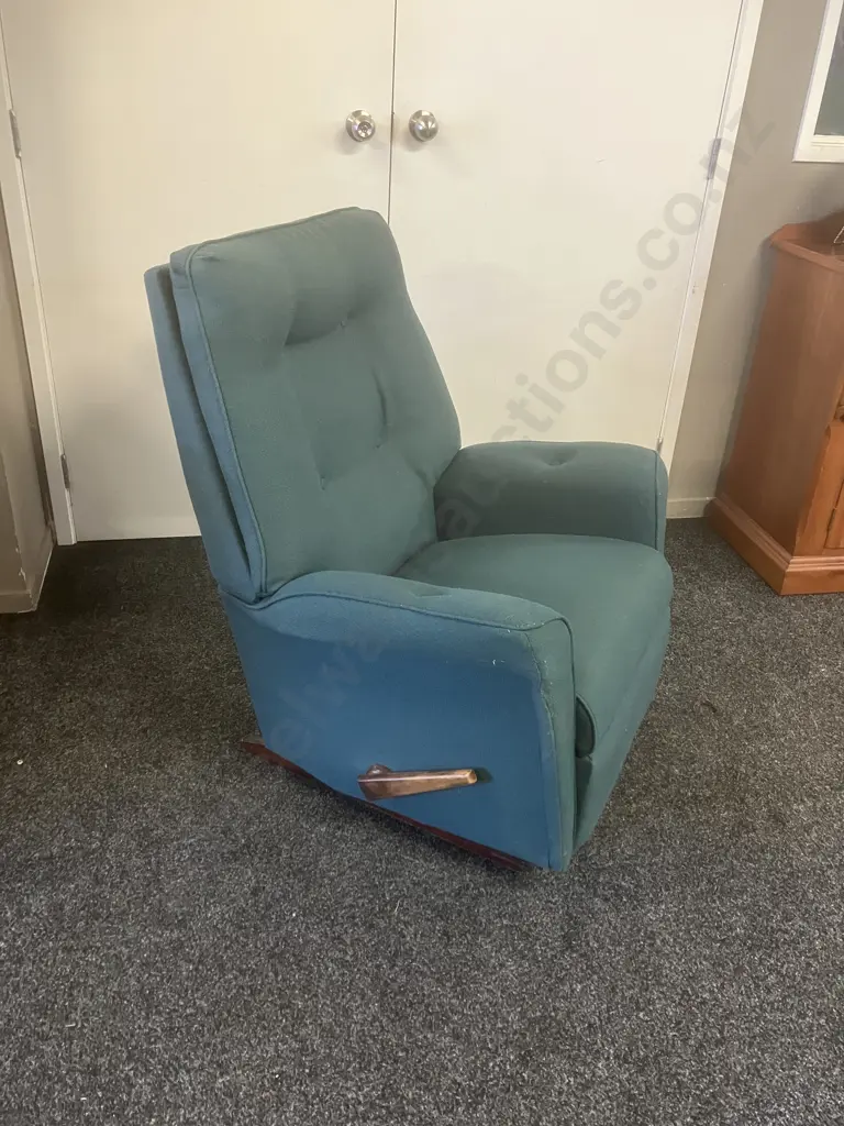 Button Back Rocker Recliner Armchair In Green Fabric Image 1++