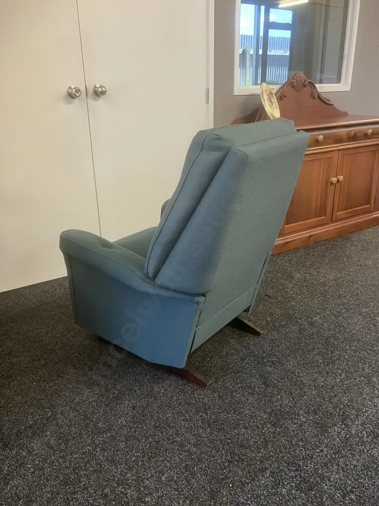 Button Back Rocker Recliner Armchair In Green Fabric Image 1++