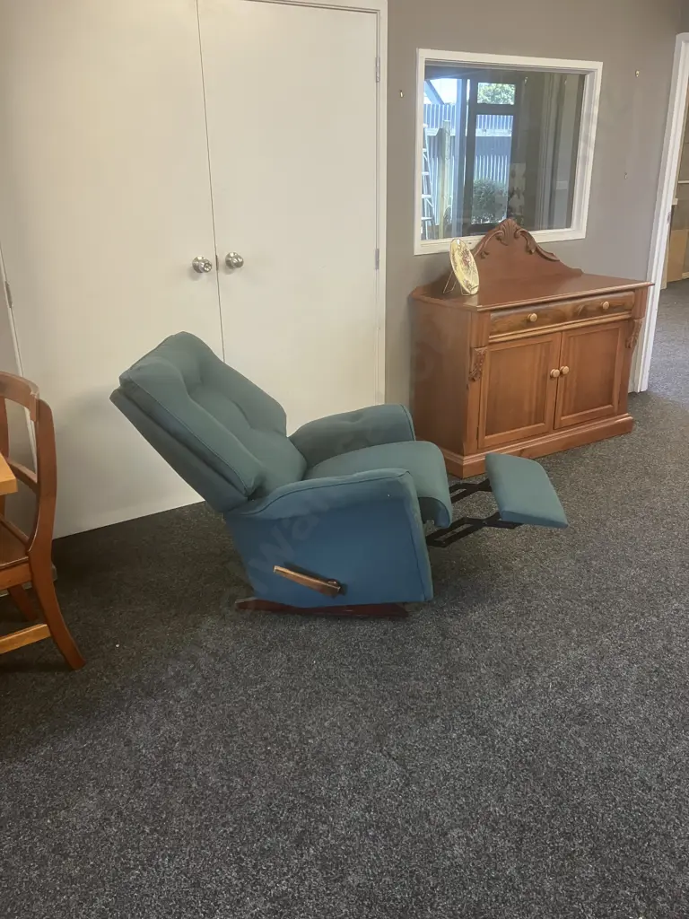 Button Back Rocker Recliner Armchair In Green Fabric Image 1++