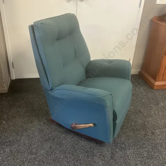 Button Back Rocker Recliner Armchair In Green Fabric