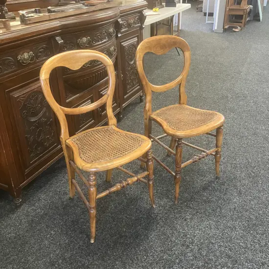 Pair of Victorian Bergere Balloon Back Dining Side Chairs (1 Chair As Found)
