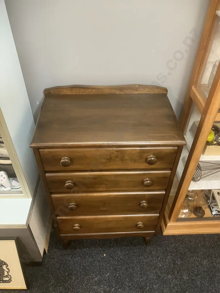 Four Drawer Chest of Drawers, Knob Handles, Turned Legs. H100 W62 D40cm Image 1++