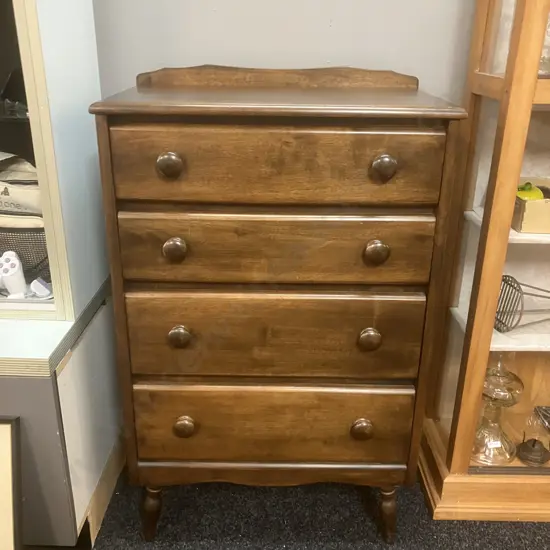 Four Drawer Chest of Drawers, Knob Handles, Turned Legs. H100 W62 D40cm
