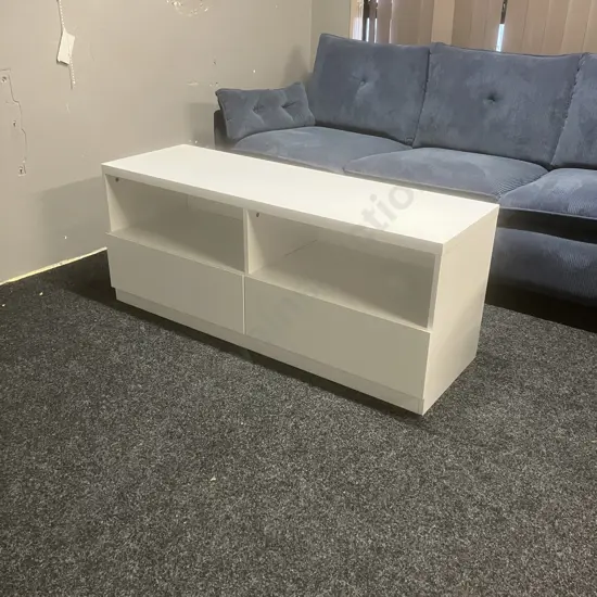 White Two Drawer Tv Stand. H49 W120 D38.5cm
