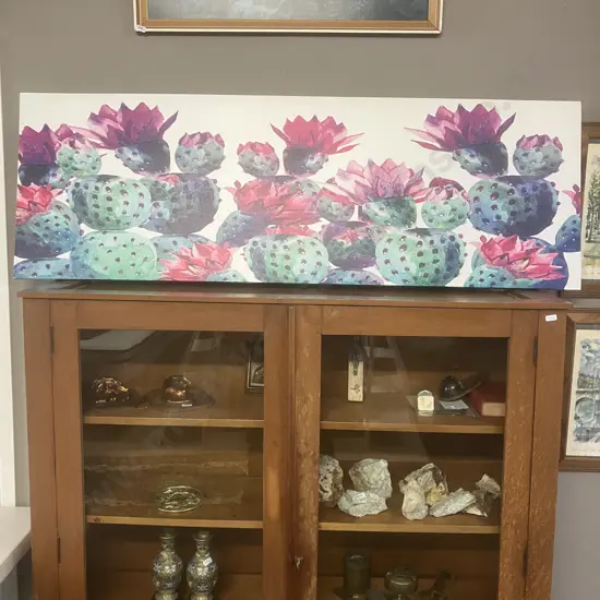 Artwork - Watercolor Cactus Canvas. 50 x 150cm
